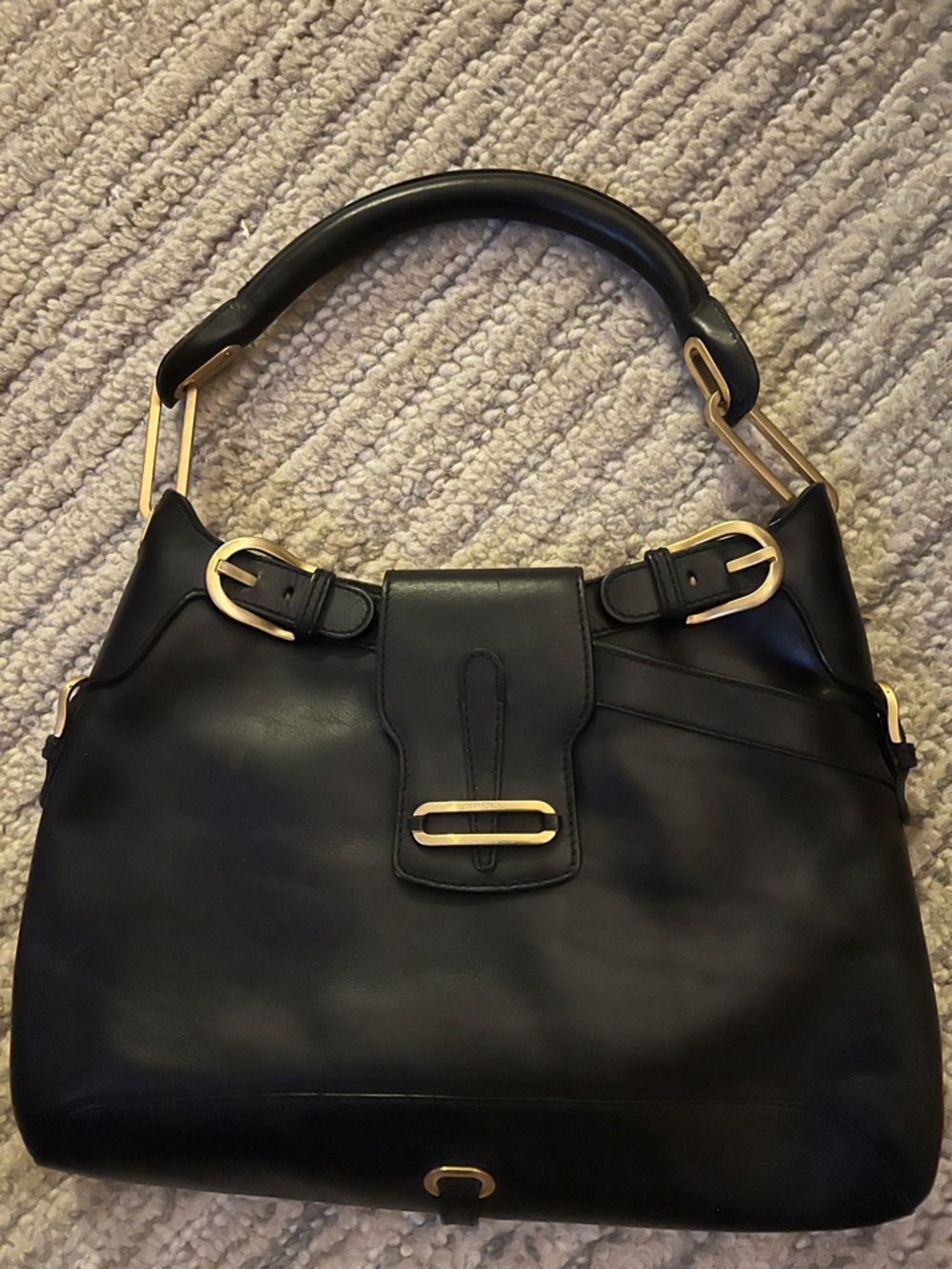 Jimmy Choo Black Leather Shoulder Bag with Gold Hardware
